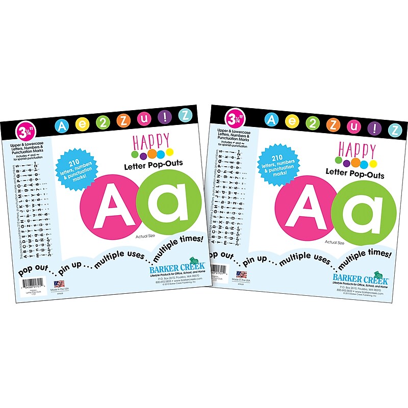 Barker Creek Happy  3.25" Letters and Numbers, Multicolored, 420/Pack (BC3644) image 1