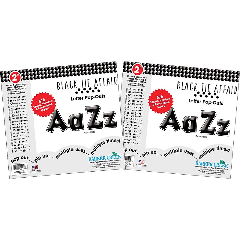 Barker Creek Black Tie Affair  2" Letters and Numbers, Black, 1352/Pack (BC3654) image 1