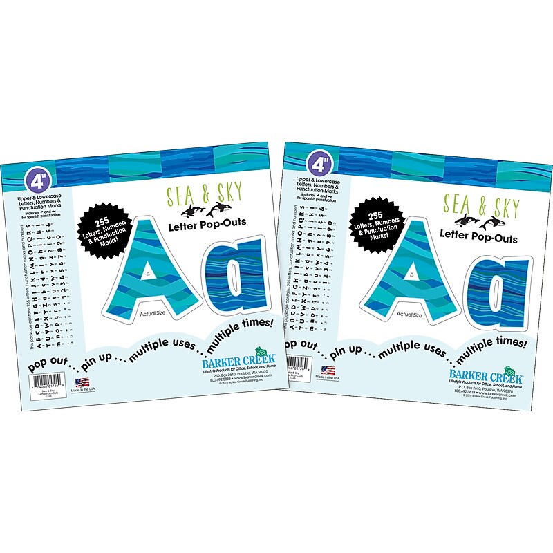 Barker Creek Sea & Sky  4" Letters and Numbers, Multicolored, 510/Pack (BC3975) image 1