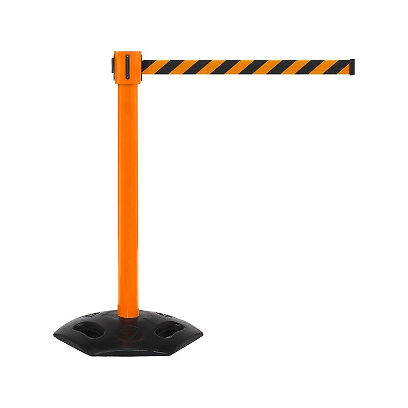 Queue Solutions WeatherMaster 335 2" Nylon Crowd Control Belt Barrier, Orange/Black (WMR335O-OB350) image 1