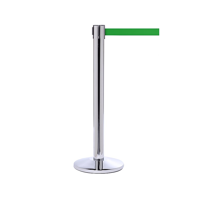 Queue Solutions QueuePro 300 2" Nylon Crowd Control Belt Barrier, Silver/Green (PRO300PS-GN160) image 1