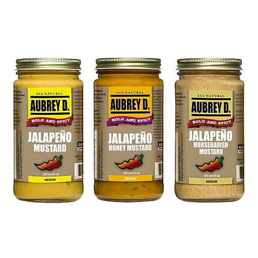 Aubrey D. Jalapeno Honey Mustard, Spicy Jalapeno Mustard and Jalapeno