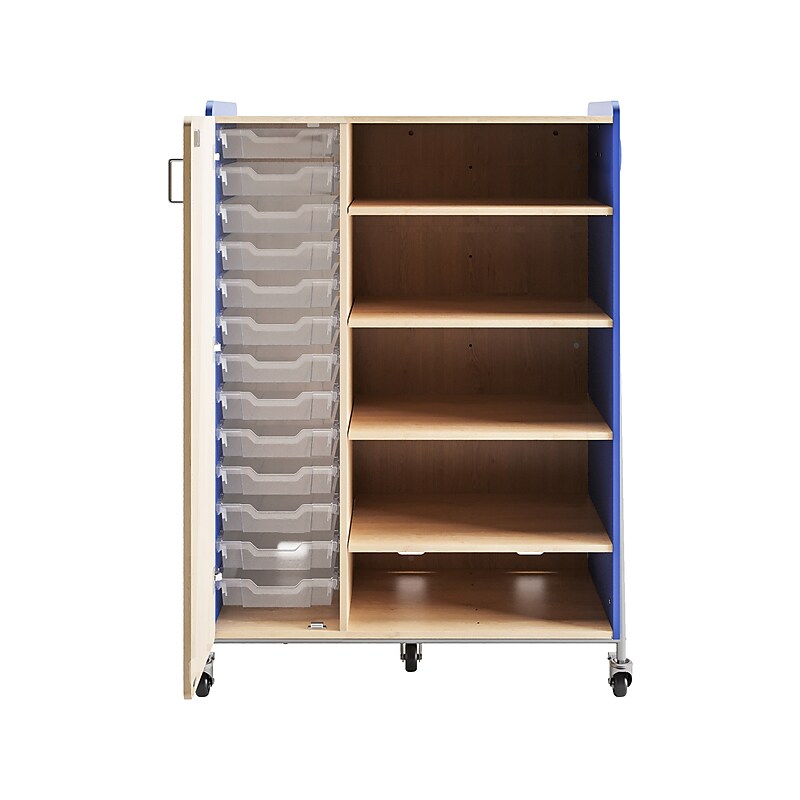 Safco Whiffle Typical 4 Mobile Storage Unit & Center, 60"H x 43.25"W x 19.75"D, Spectrum Blue Wood (3924SBU) image 1