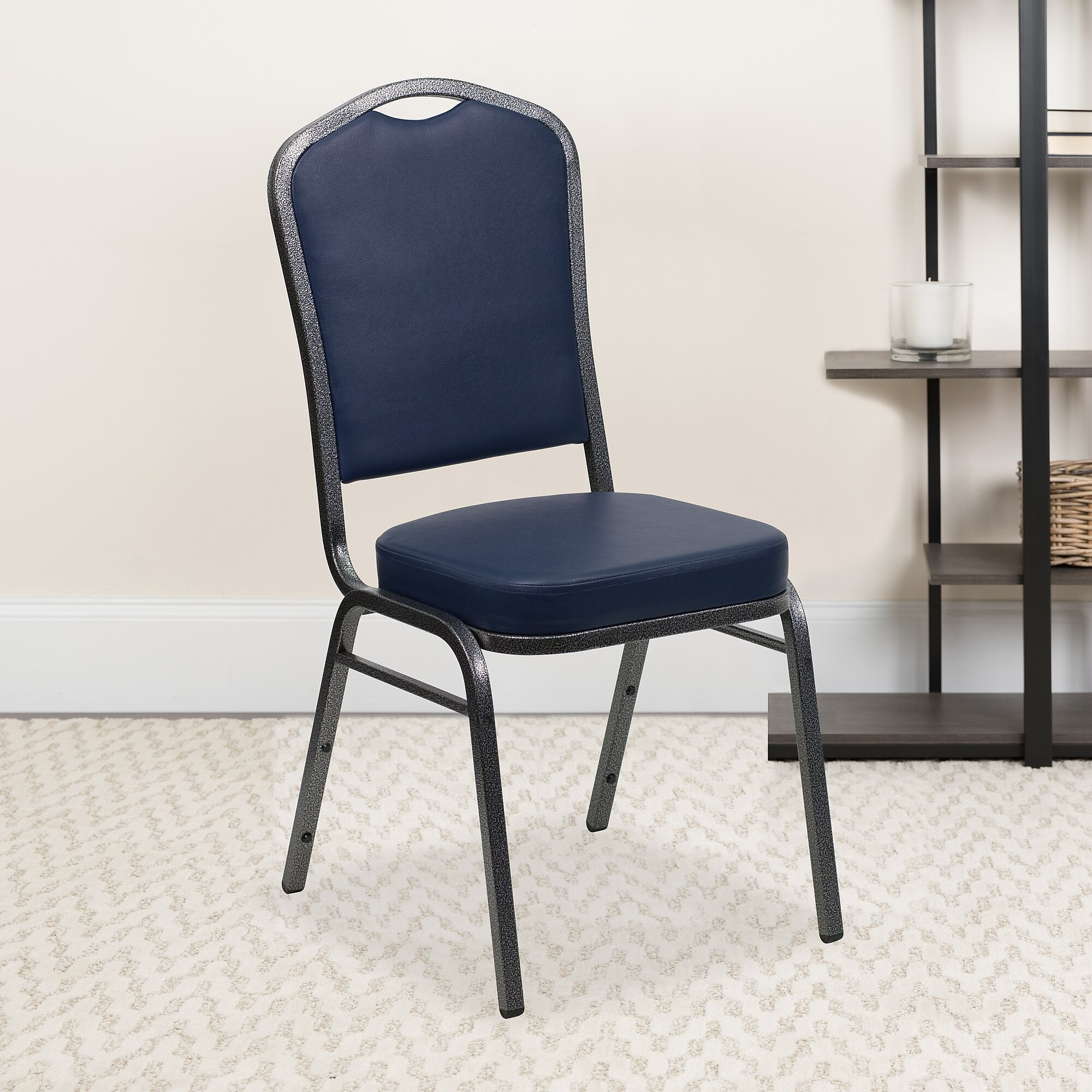 Flash Furniture HERCULES Series Vinyl Banquet Stacking Chair, Navy/Silver Vein Frame, 4 Pack (4FDC01SVNY) Sansujyuku sansujyuku.com