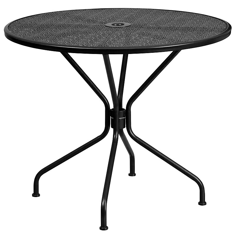 Flash Furniture Oia Commercial Grade Round Indoor-Outdoor Steel Patio Table with Umbrella Hole, Black (CO7BK) image 1