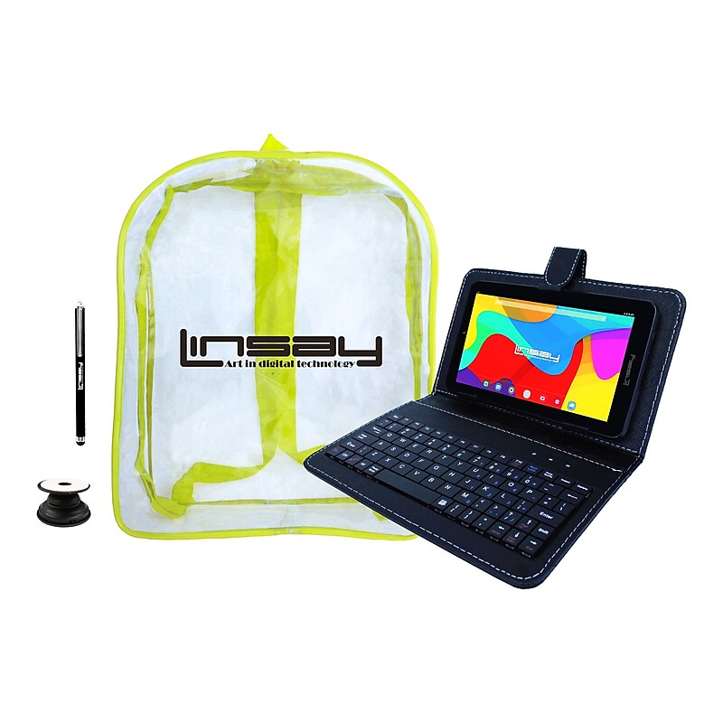 Linsay 7" Tablet with Pop-Up Holder, Stylus, Black Case & Backpack, WiFi, 2GB RAM, 64GB Storage, Android 13 (F7UHDCKBAGP) image 1