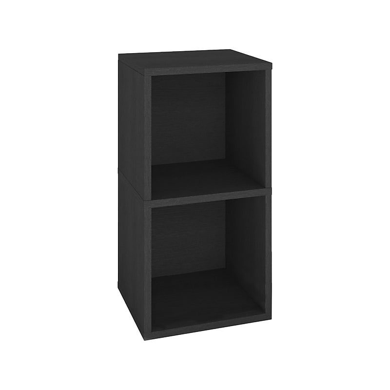 Way Basics 29.1" H x 15" W Eco 2-Shelf Modern Cube Storage and Vinyl Record Shelf, Black Wood Grain (BS-SCUBE-2-BK) image 1