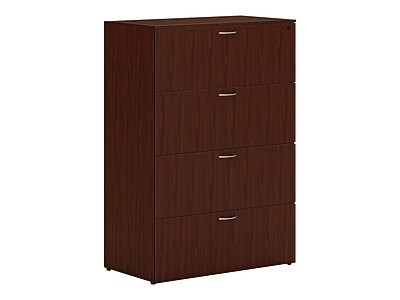 HON Mod 4-Drawer Lateral File Cabinet, Locking, Letter/Legal, Traditional Mahogany, 36" (HLPLLF3620L4.LTM1)