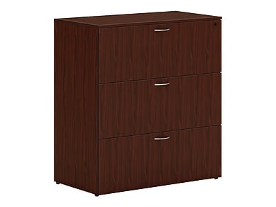 HON Mod 3-Drawer Lateral File Cabinet, Locking, Letter/Legal, Traditional Mahogany, 36" (HLPLLF3620L3.LTM1)