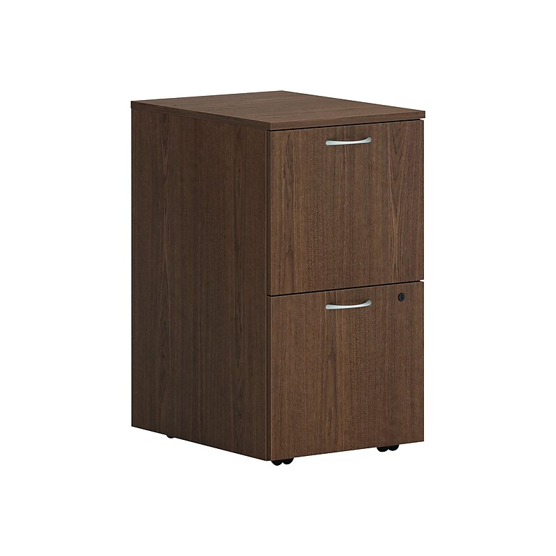 HON Mod 2-Drawer Mobile Vertical File Cabinet, Letter/Legal Size, Lockable, 28"H x 15"W x 20"D, Sepia Walnut (HONPLPMFFLE1) image 1