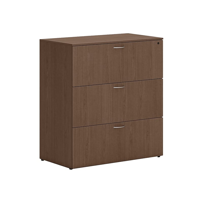 HON Mod 3-Drawer Lateral File Cabinet, Locking, Letter/Legal, Sepia Walnut, 36" (HLPLLF3620L3.LSE1) image 1