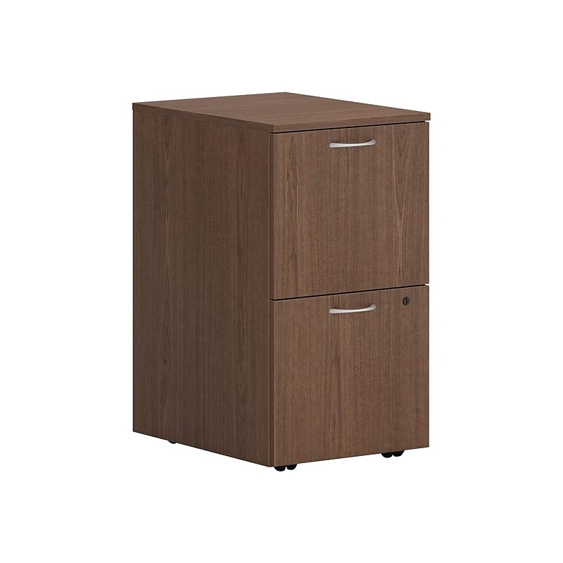 HON Mod 2-Drawer Mobile Vertical File Cabinet, Letter/Legal Size, Lockable, 28"H x 15"W x 20"D, Slate Teak (HONPLPMFFLS1) image 1