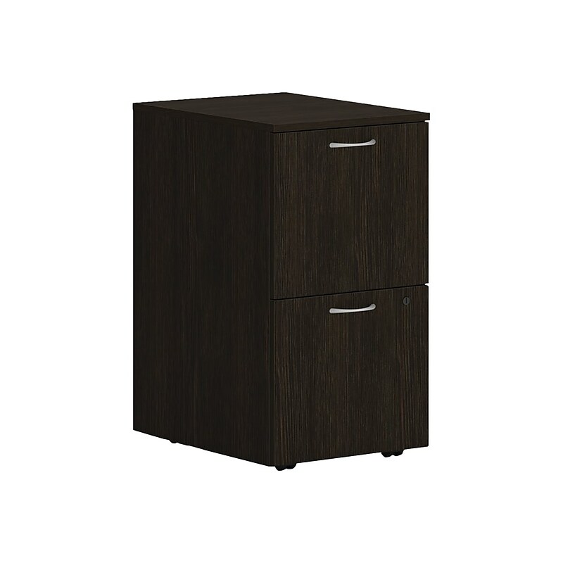 HON Mod 2-Drawer Mobile Vertical File Cabinet, Letter/Legal Size, Lockable, 28"H x 15"W x 20"D, Java Oak (HONPLPMFFLJ1) image 1