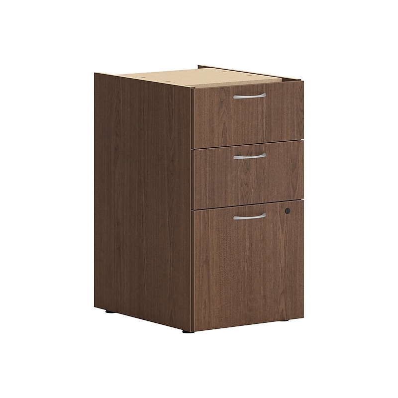 HON Mod 3-Drawer Vertical File Cabinet, Letter/Legal Size, Lockable, 28"H x 15"W x 20"D, Sepia Walnut (HONPLPSBBFLE1) image 1