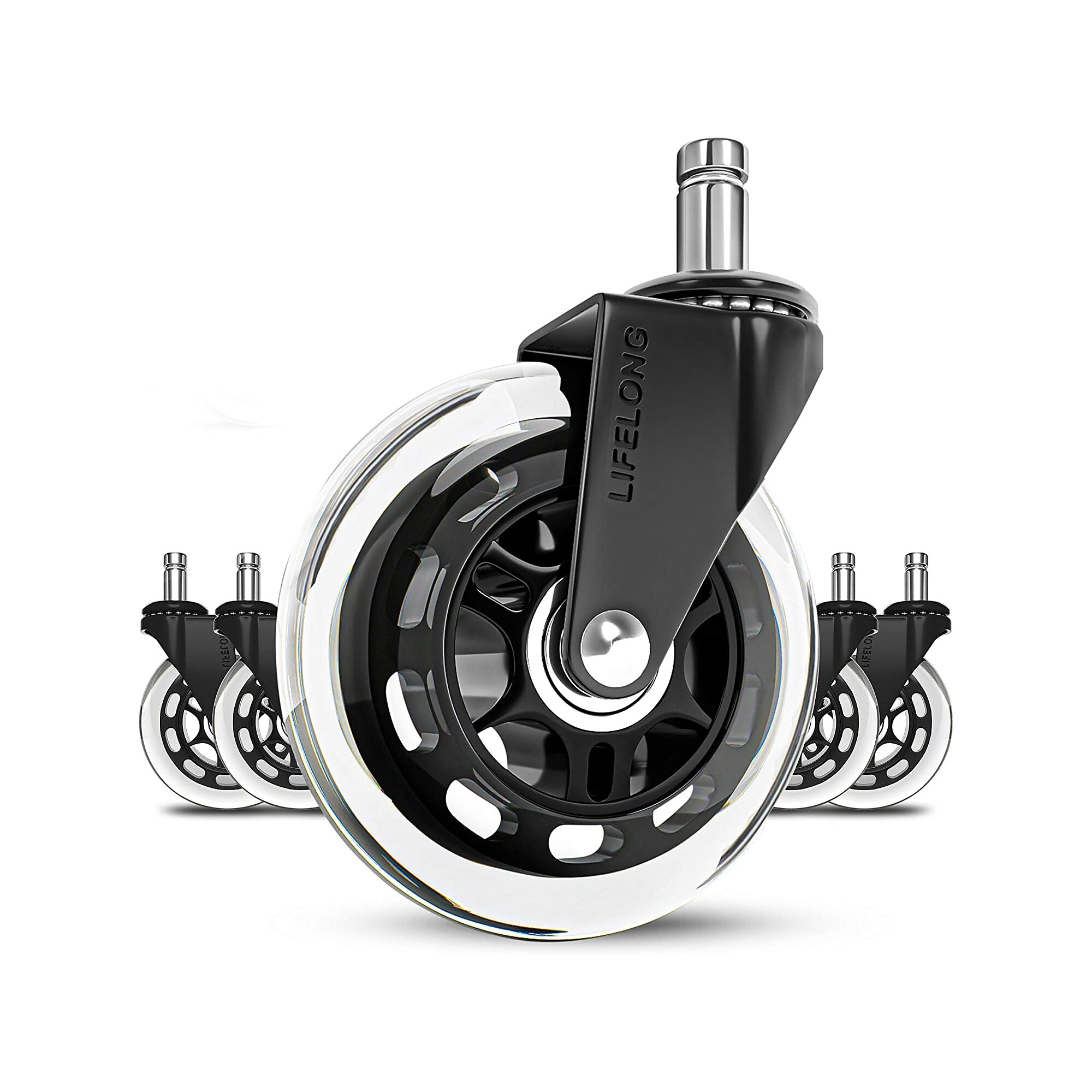 Lifelong Office Chair Casters Replacement Chair Wheels, Rollerblade Style, Clear, Set of 5 (BL2374) Simolary simolary.com
