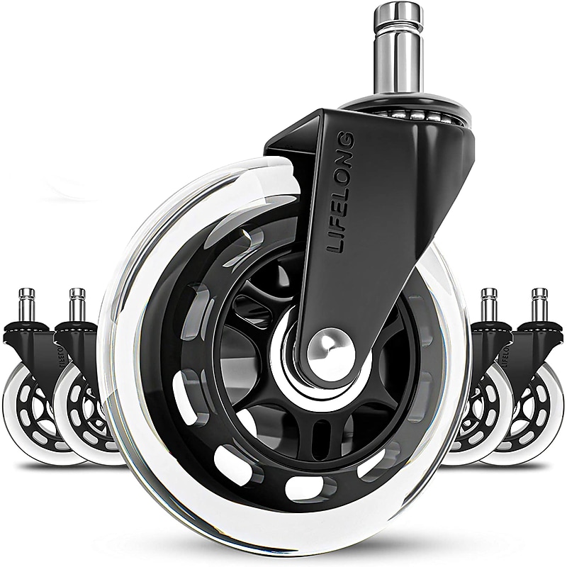 Lifelong Office Chair Casters Replacement Chair Wheels, Rollerblade Style, Clear, Set of 5 (BL2374) image 1