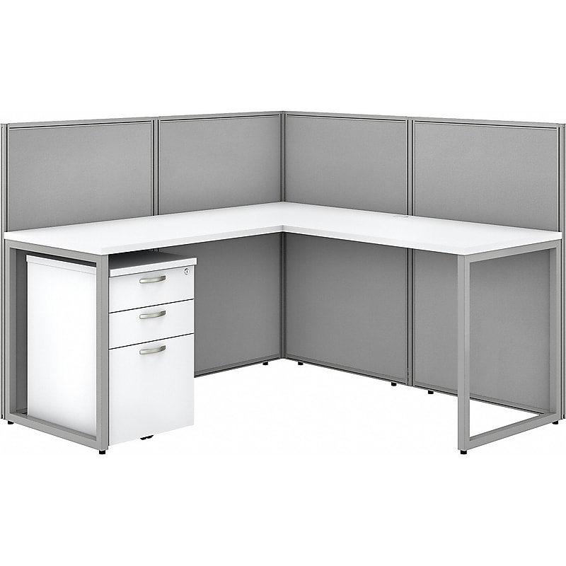 Bush Business Furniture Easy Office 45"H x 60"W L-Shaped Cubicle Panel Workstation, Pure White/Silver Gray (EOD360SWH-03K) image 1