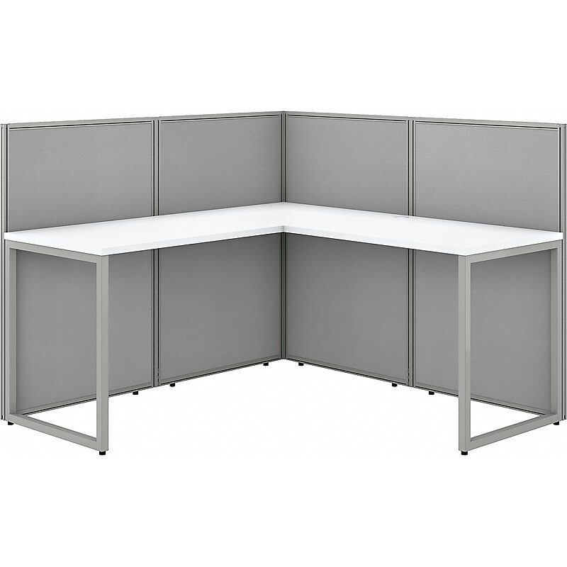 Bush Business Furniture Easy Office 45"H x 60"W L-Shaped Cubicle Panel Workstation, Pure White/Silver Gray (EOD360WH-03K) image 1