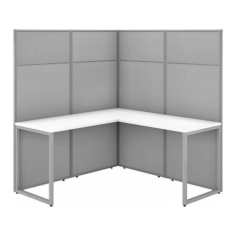 Bush Business Furniture Easy Office 66"H x 60"W L-Shaped Cubicle Panel Workstation, Pure White/Silver Gray (EODH360WH-03K) image 1