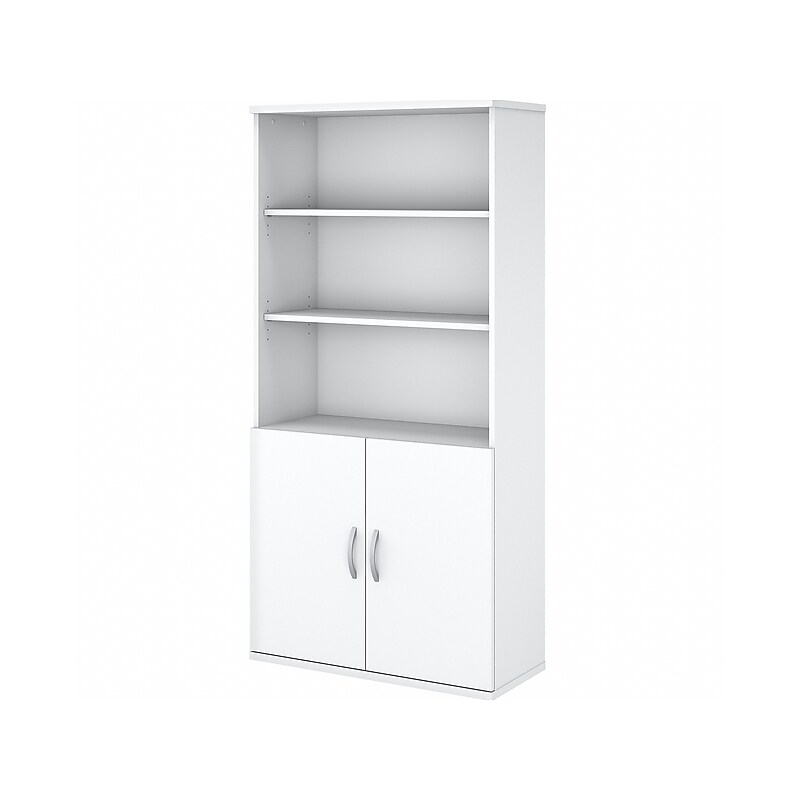 Bush Business Furniture Easy Office 73" 5-Shelf Bookcase with Doors, White Laminated Wood (EO106WH) image 1
