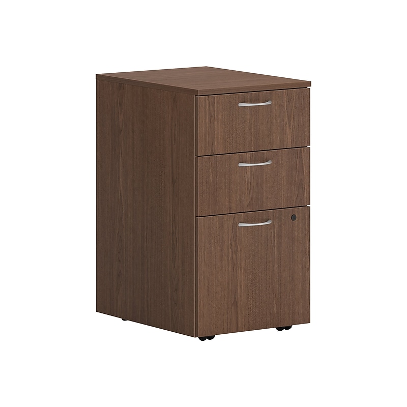 HON Mod 3-Drawer Mobile Vertical File Cabinet, Letter/Legal Size, Lockable, 28"H x 15"W x 20"D, Sepia Walnut (HONPLPMBBFLE1) image 1