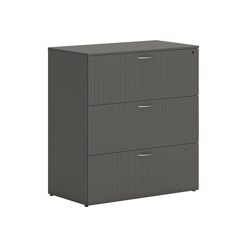 HON Mod 3-Drawer Lateral File Cabinet, Letter/Legal Size, Lockable, 40"H x 36"W x 20"D, Slate Teak (HLPLLF3620L3.LSL1) image 1