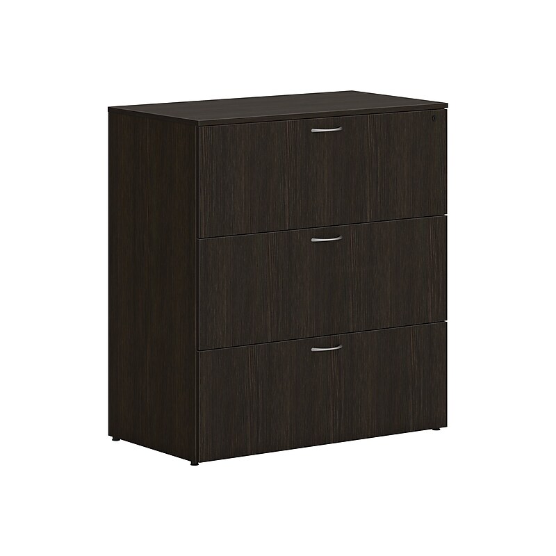 HON Mod 3-Drawer Lateral File Cabinet, Locking, Letter/Legal, Java Oak, 36" (HLPLLF3620L3.LJA1) image 1