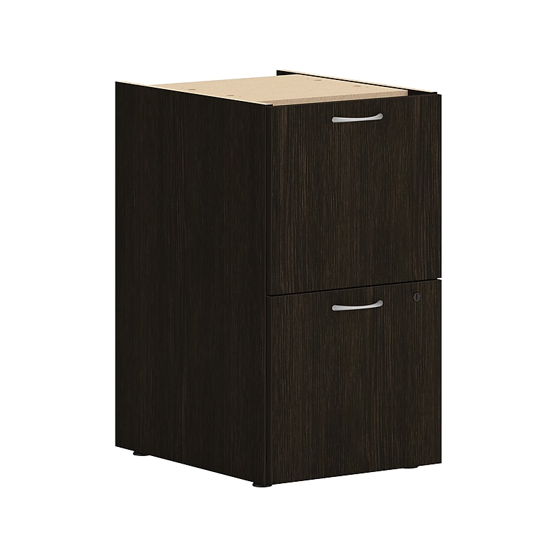 HON Mod 3-Drawer Mobile Vertical File Cabinet, Letter/Legal Size, Lockable, 28"H x 15"W x 20"D, Java Oak (HONPLPSBBFLJ1) image 1
