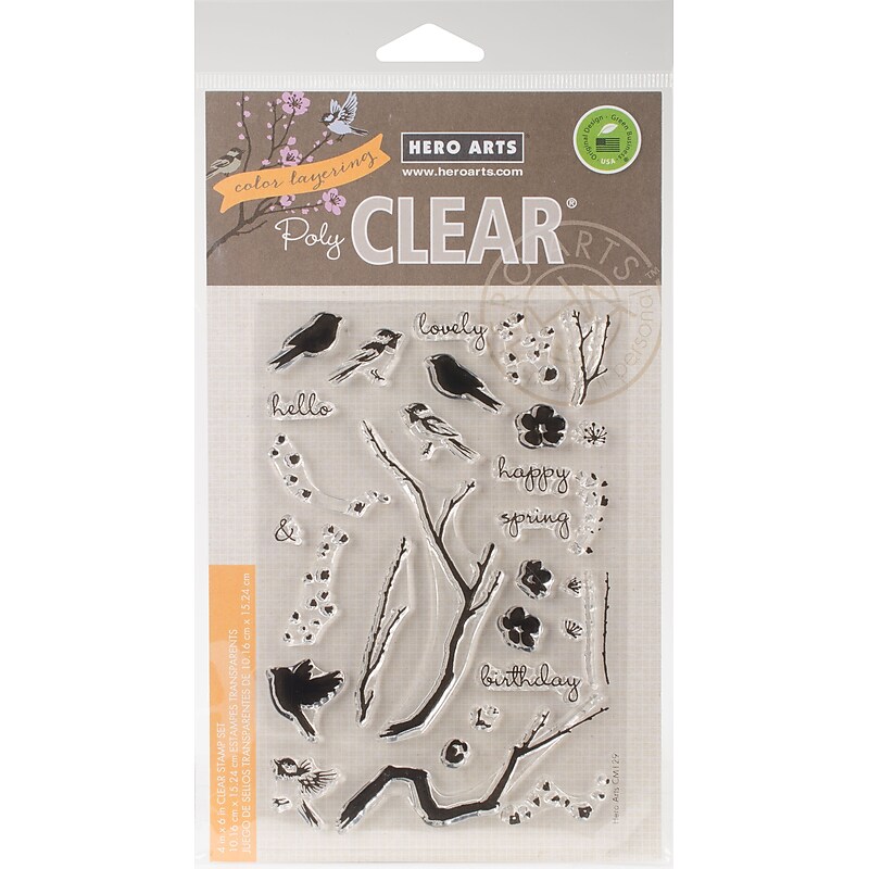 Hero Arts polyCLEAR Color Layering Birds & Blossoms Stamps, 4" x 6", Clear (HA-CM129) image 1