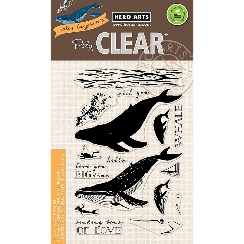 Hero Arts polyCLEAR Color Layering Blue Whale Stamps, 4" x 6", Clear (HA-CM162) image 1