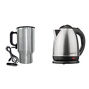 BRENTWOOD APPLIANCES 1.5-Liter Stainless Steel Cordless Electric Kettle with Heated Travel Mug & Adapter, Silver (843631151754)