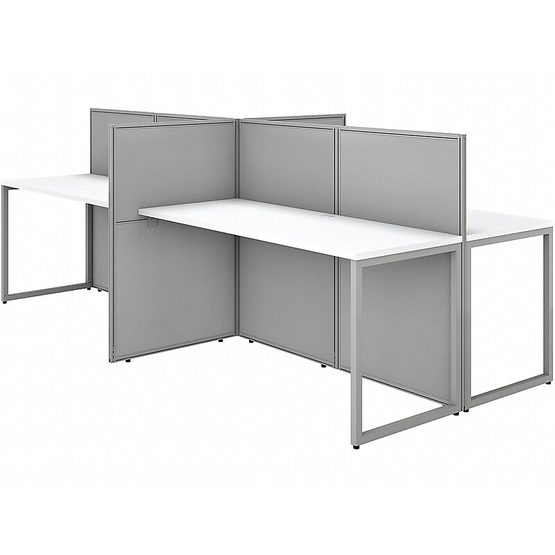 Bush Business Furniture Easy Office 45"H x 119"W 4 Person Back to Back Workstation, White/Gray (EOD660WH-03K) image 1