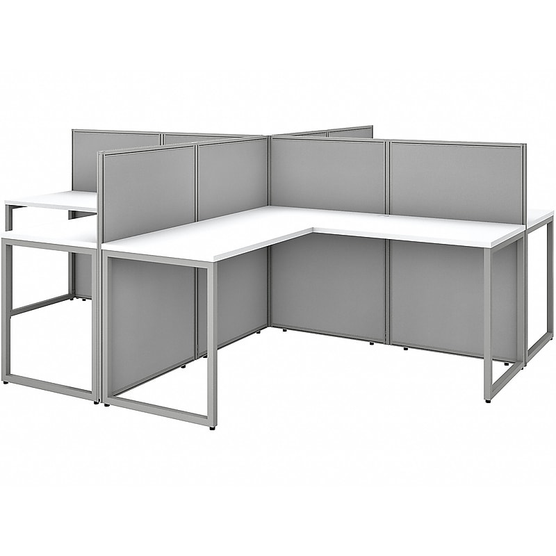 Bush Business Furniture Easy Office 45"H x 119"W 4 Person X-Shaped Workstation, White/Gray (EOD760WH-03K) image 1