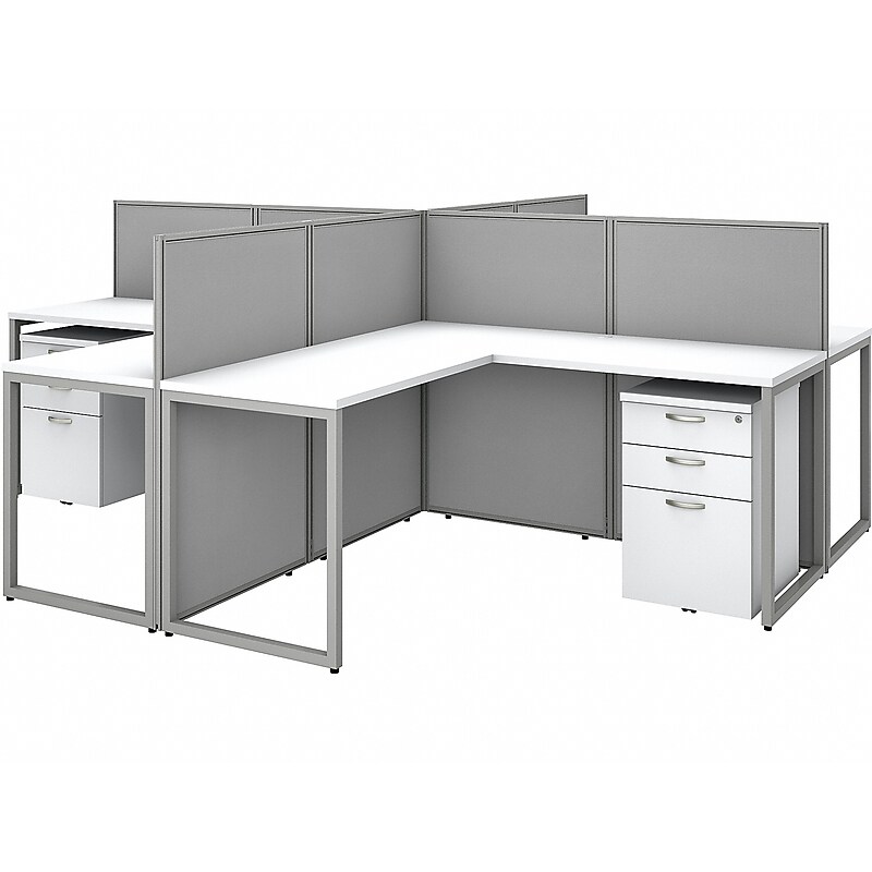 Bush Business Furniture Easy Office 45"H x 119"W 4 Person X-Shaped Workstation, White/Gray (EOD760SWH-03K) image 1