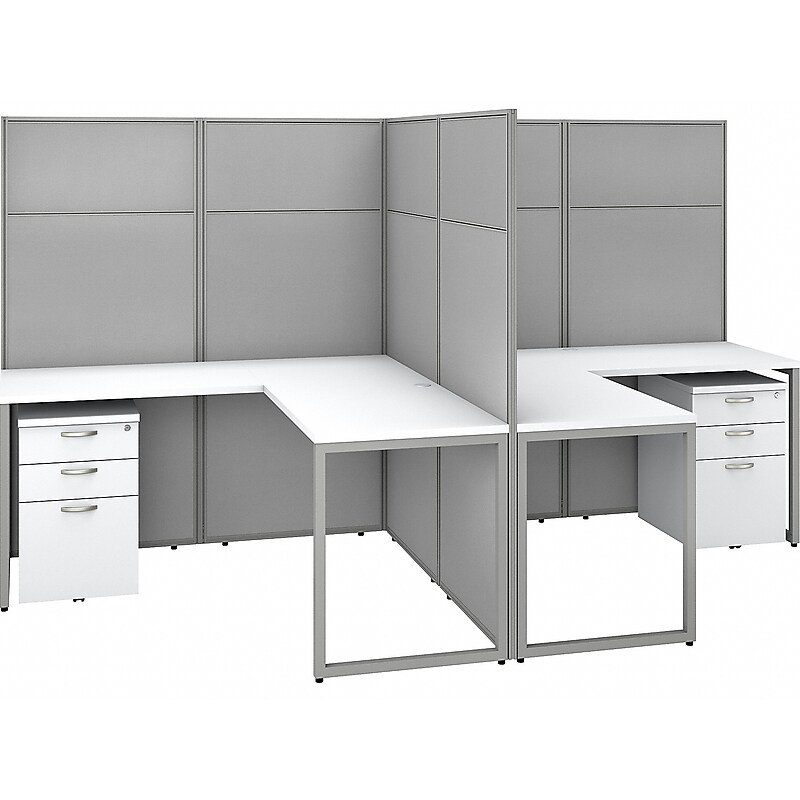 Bush Business Furniture Easy Office 66"H x 119"W 2 Person T-Shaped Workstation, White/Gray (EODH56SWH-03K) image 1