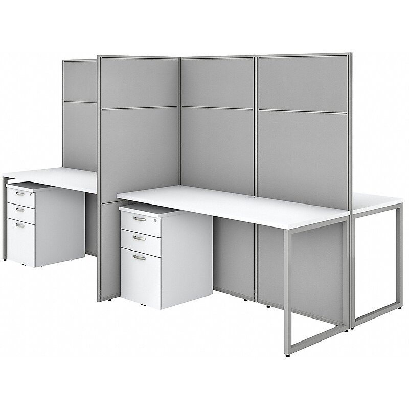 Bush Business Furniture Easy Office 66"H x 119"W 4 Person Back to Back Workstation, White/Gray (EODH66SWH-03K) image 1