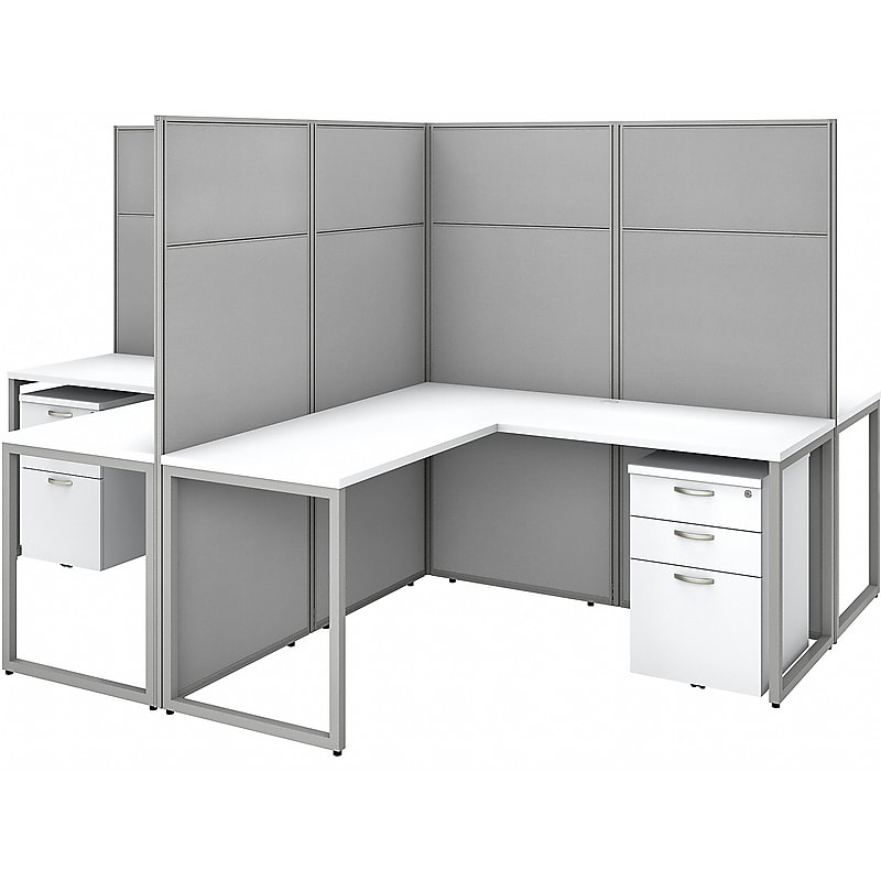 Bush Business Furniture Easy Office 66"H x 119"W 4 Person X-Shaped Workstation, White/Gray (EODH76SWH-03K) image 1