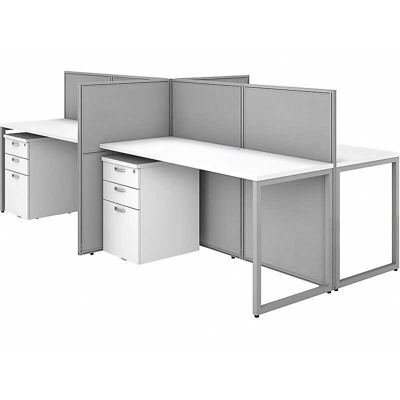 Bush Business Furniture Easy Office 45"H x 119"W 4 Person Back to Back Workstation, White/Gray (EOD660SWH-03K) image 1