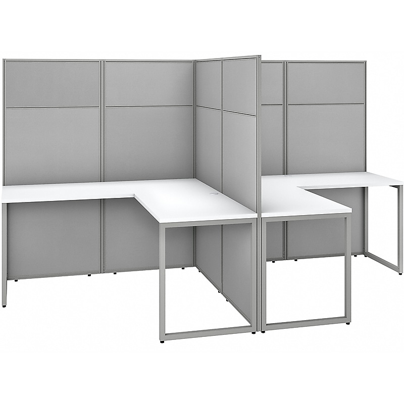 Bush Business Furniture Easy Office 66"H x 119"W 2 Person T-Shaped Workstation, White/Gray (EODH560WH-03K) image 1
