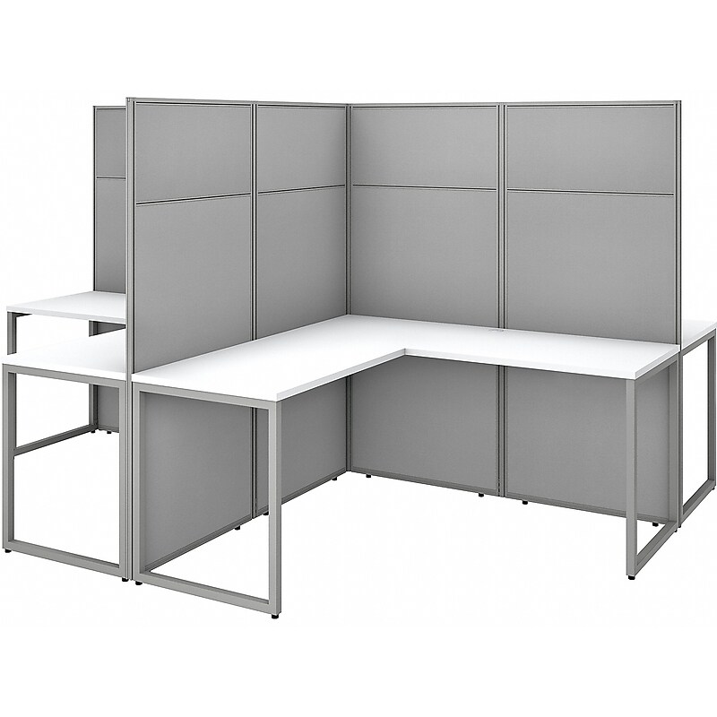 Bush Business Furniture Easy Office 66"H x 119"W 4 Person X-Shaped Workstation, White/Gray (EODH760WH-03K) image 1