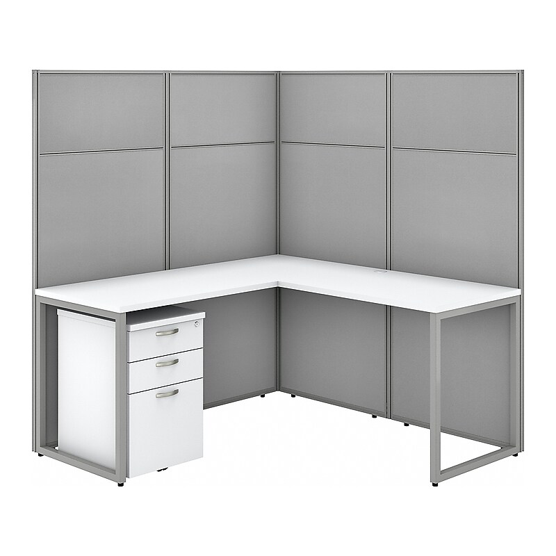 Bush Business Furniture Easy Office 66"H x 60"W L-Shaped Cubicle Workstation, Pure White/Silver Gray (EODH36SWH-03K) image 1