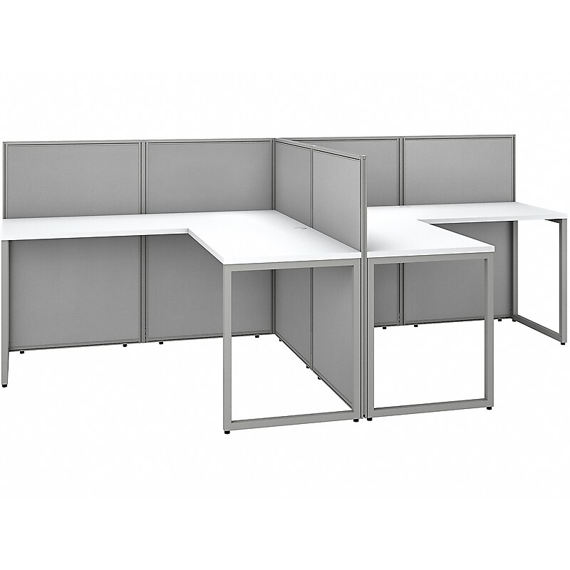 Bush Business Furniture Easy Office 45"H x 119"W 2 Person T-Shaped  Workstation, White/Gray (EOD560WH-03K) image 1