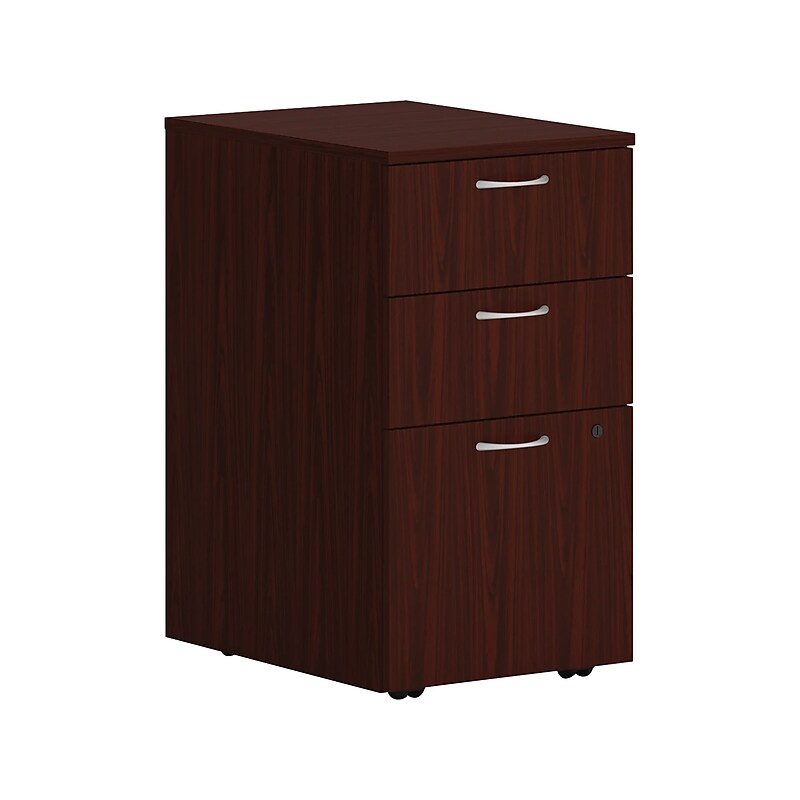 HON Mod 3-Drawer Mobile Vertical File Cabinet, Letter/Legal Size, Lockable, Traditional Mahogany (HONPLPMBBFLT1) image 1