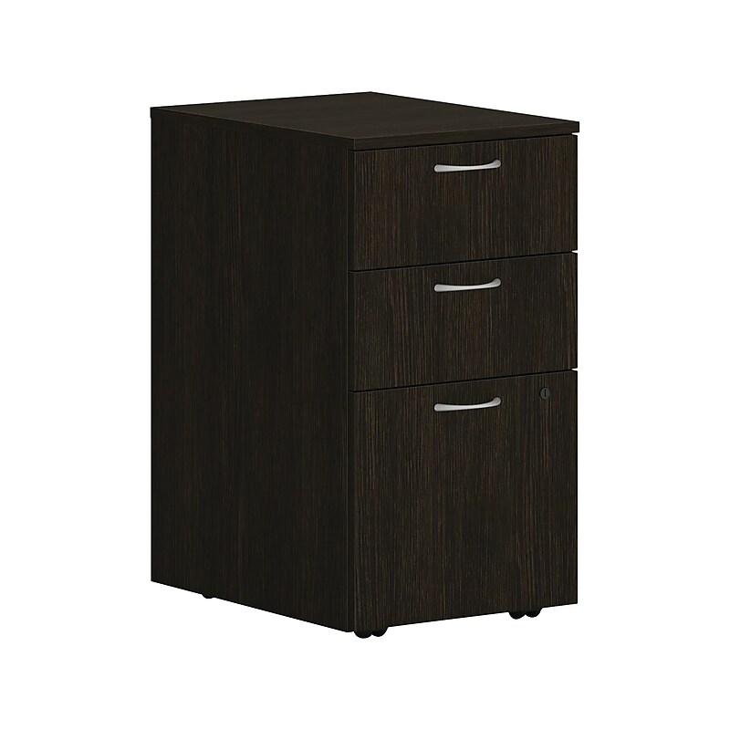 HON Mod 3-Drawer Mobile Vertical File Cabinet, Letter/Legal Size, Lockable, 28"H x 15"W x 20"D, Java Oak (HONPLPMBBFLJ1) image 1
