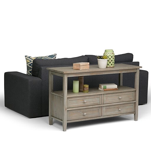 Simpli Home Warm Shaker Console Sofa Table in Distressed Grey (AXWSH007