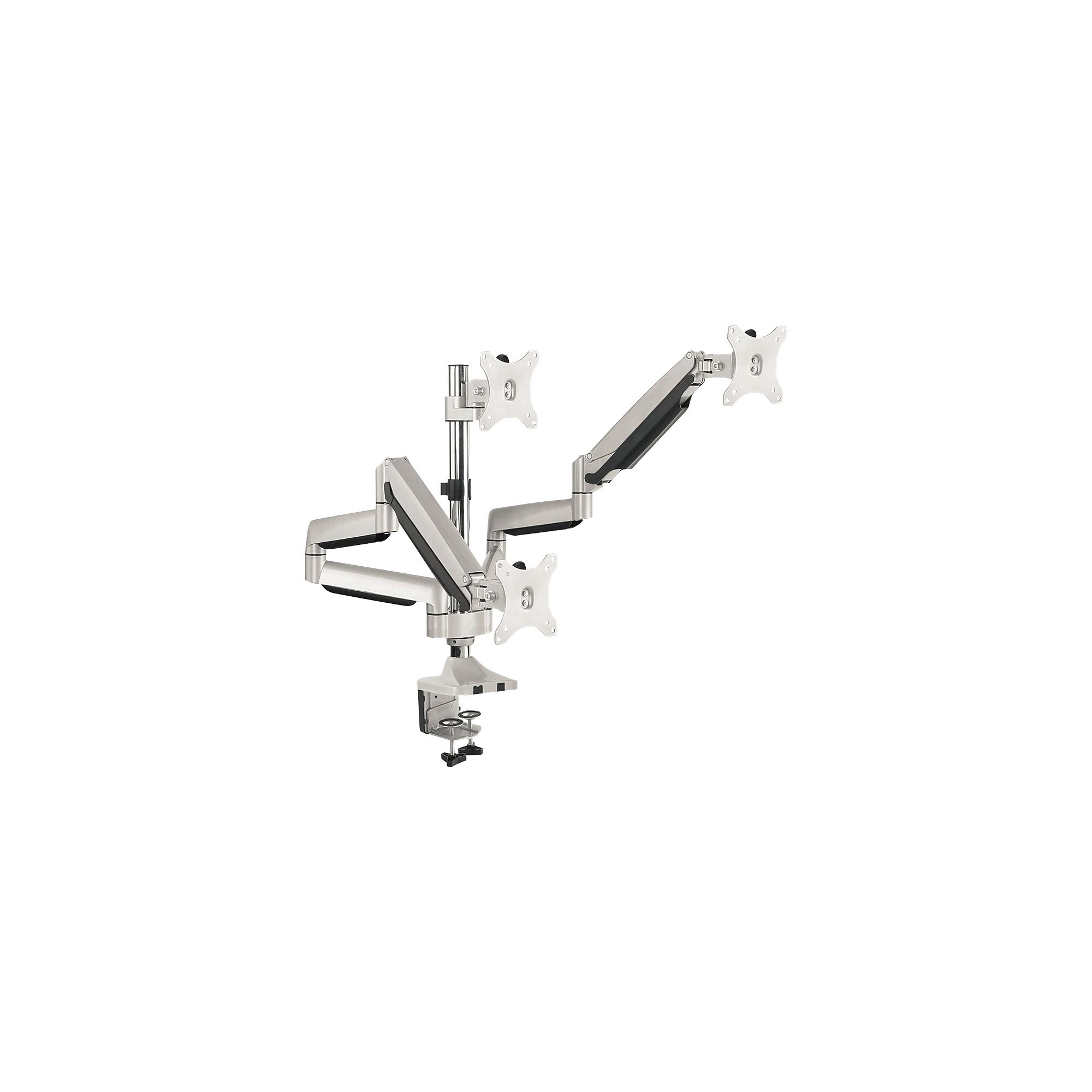 SIIG Triple Monitor Aluminum Gas Spring Desk Mount – 13″ to 32″ Arm, Up, Silver (CE-MT3611-S1) Simolary simolary.com