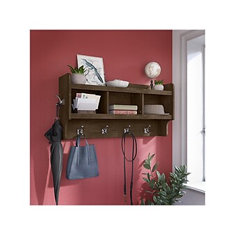 kathy ireland® Home by Bush Furniture Woodland Wall Coat Rack, Ash Brown (WDH340ABR-03)