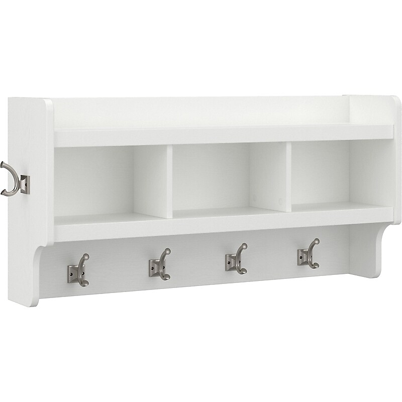 Bush Furniture Woodland 40W Wall Mounted Coat Rack with Shelf, White Ash (WDH340WAS-03) image 1
