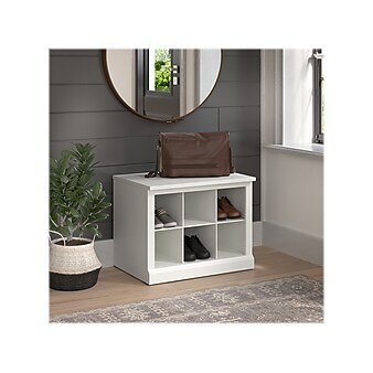 kathy ireland® Home by Bush Furniture Woodland Small Shoe Bench with Shelves, 24", White Ash (WDS224WAS-03)