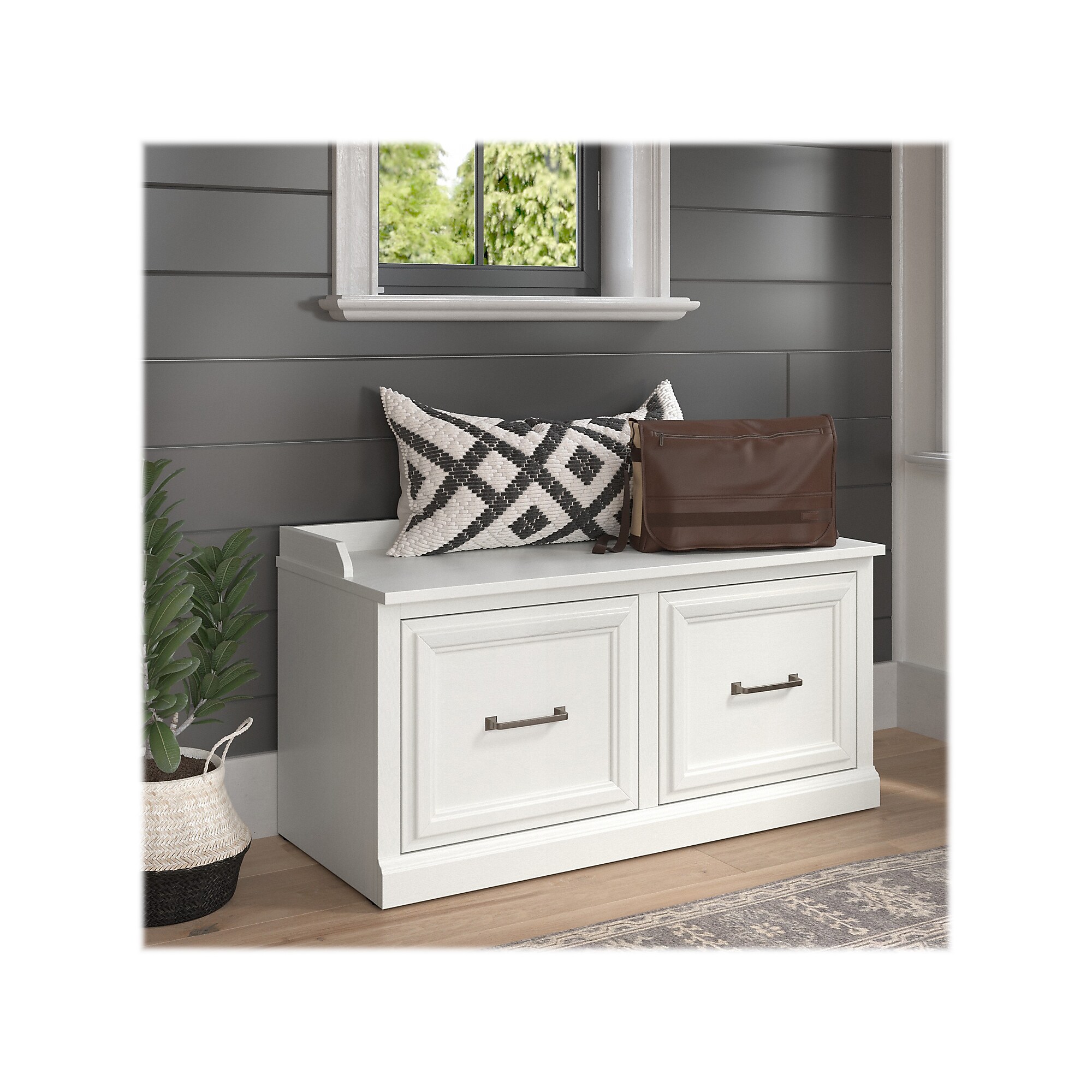 Bush Furniture Woodland 40W Shoe Storage Bench with Doors, White Ash (WDS140WAS-03) Sansujyuku sansujyuku.com